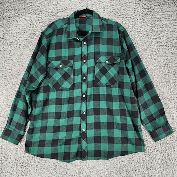 Design in Italy Shirt Mens 2XL Green Plaid Flannel Long Sleeve Button Up *GUC* - Picture 1 of 9